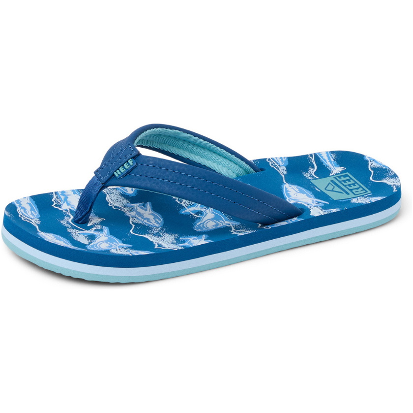 2026 Reef Junior Ahi Flip Flops CJ9096 - Royal Sharks
